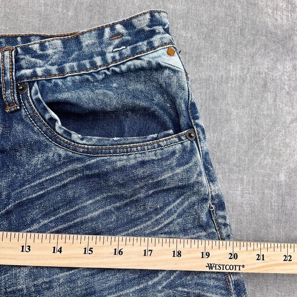 Rocawear Shorts Men 30W/31Wx13LBlue Acidwash Crease Hip Hop Y2K Button Flap - Picture 6 of 11